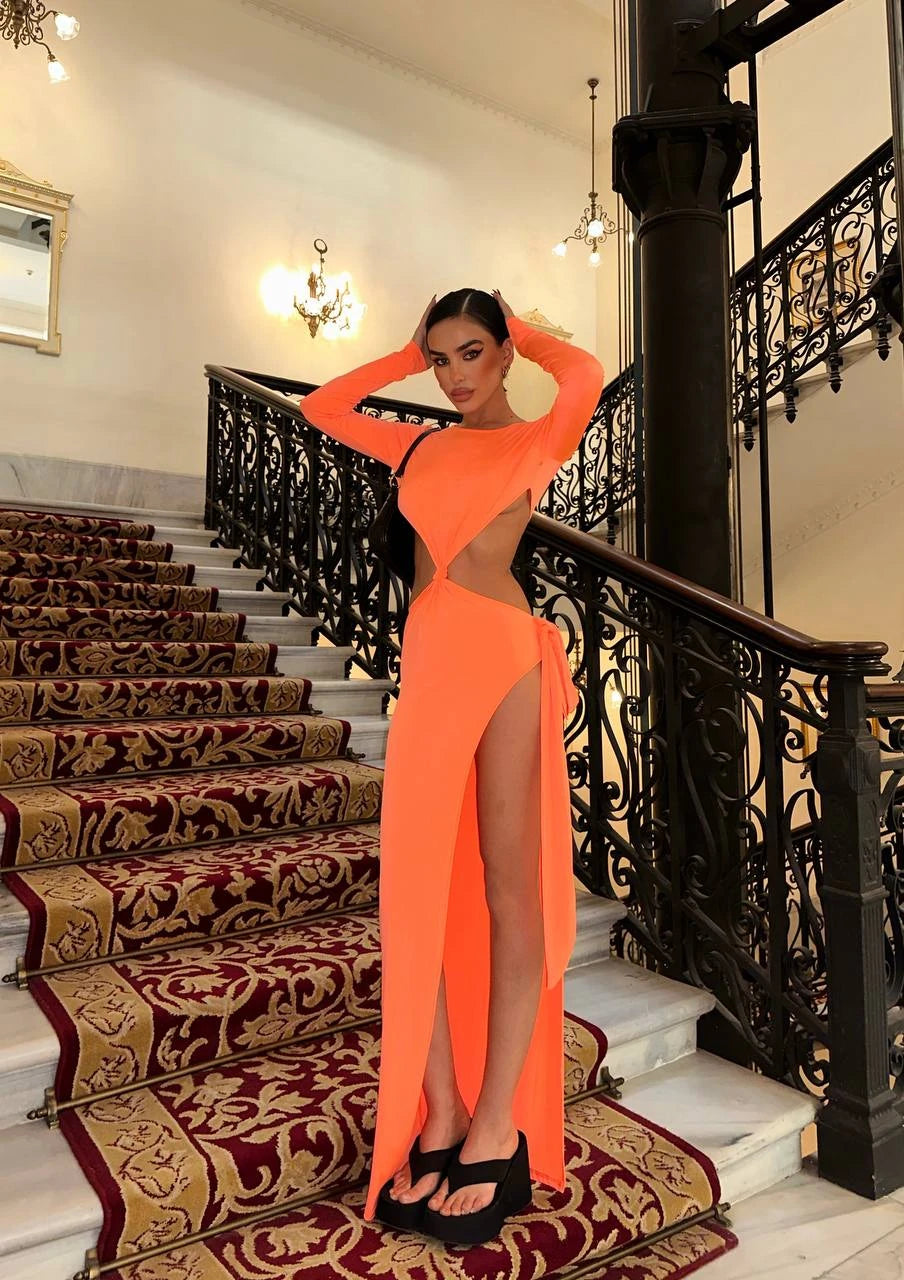 Maxi length slash and leg detail dress