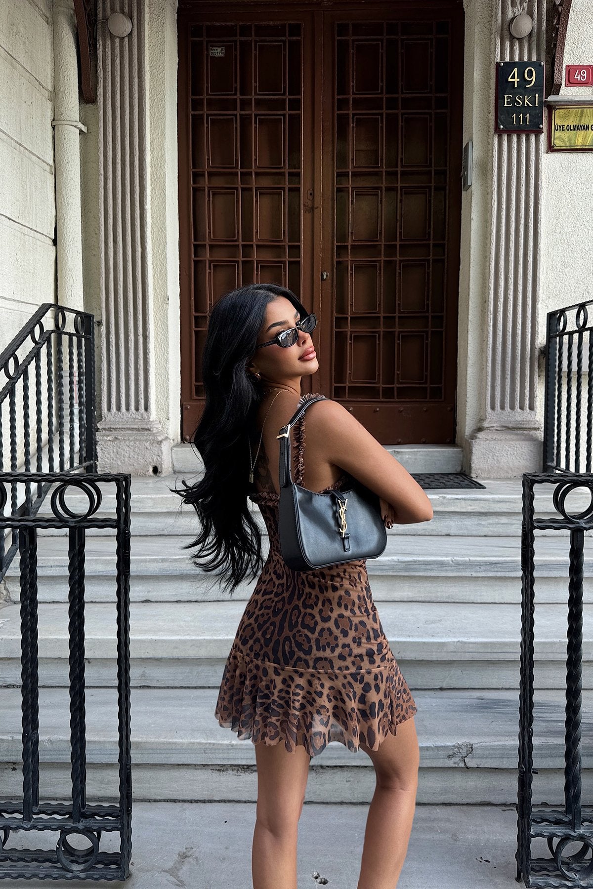 Brown Zadie Leopard Print Mini Tulle Dress ATE-1750