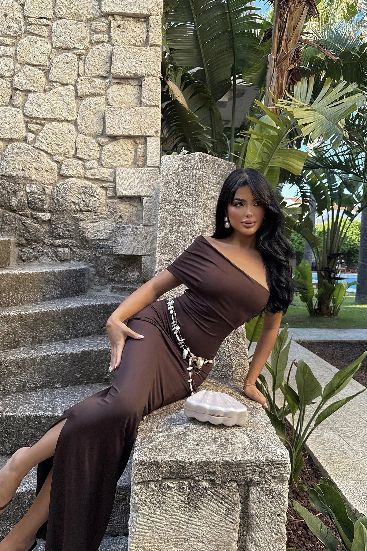 Brown Vanya One Sleeve Dress ATE-2752