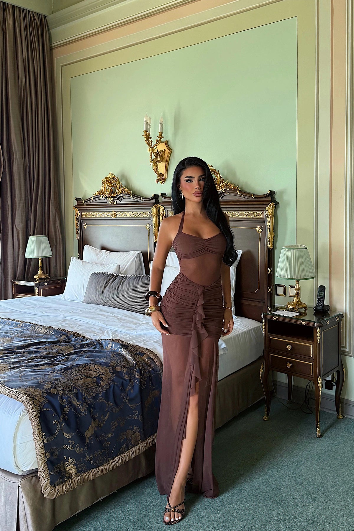 Brown Farley Tulle Long Dress ATE-4704 (PRE-ORDER)