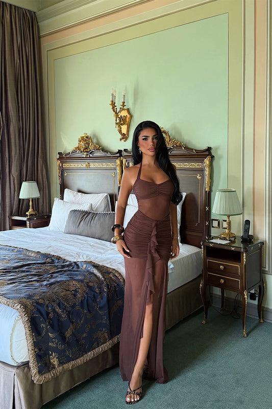 Brown Farley Tulle Long Dress ATE-4704 (PRE-ORDER)