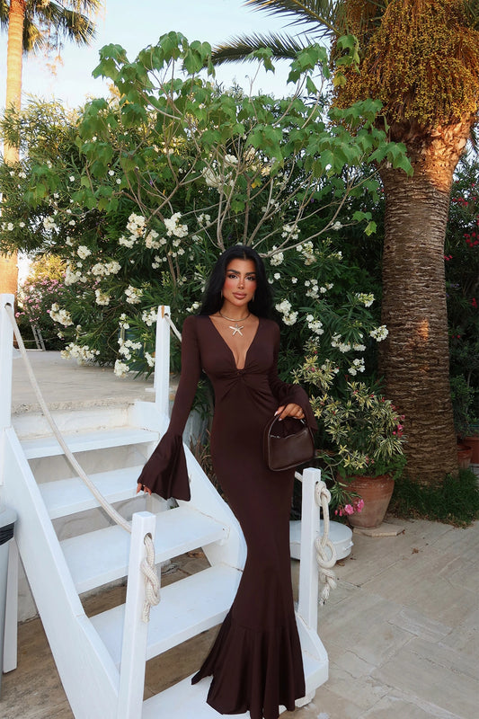Brown Lai Long Dress ATE-3096 ,