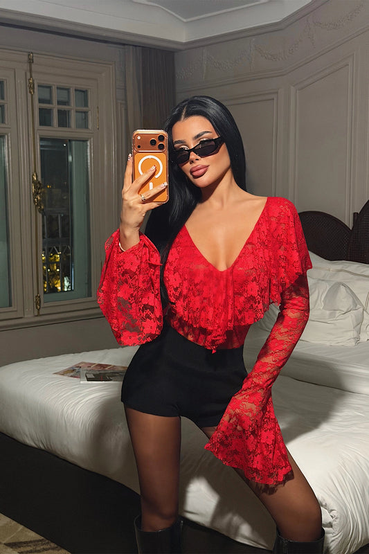 Red Braulia Lace Bodysuit