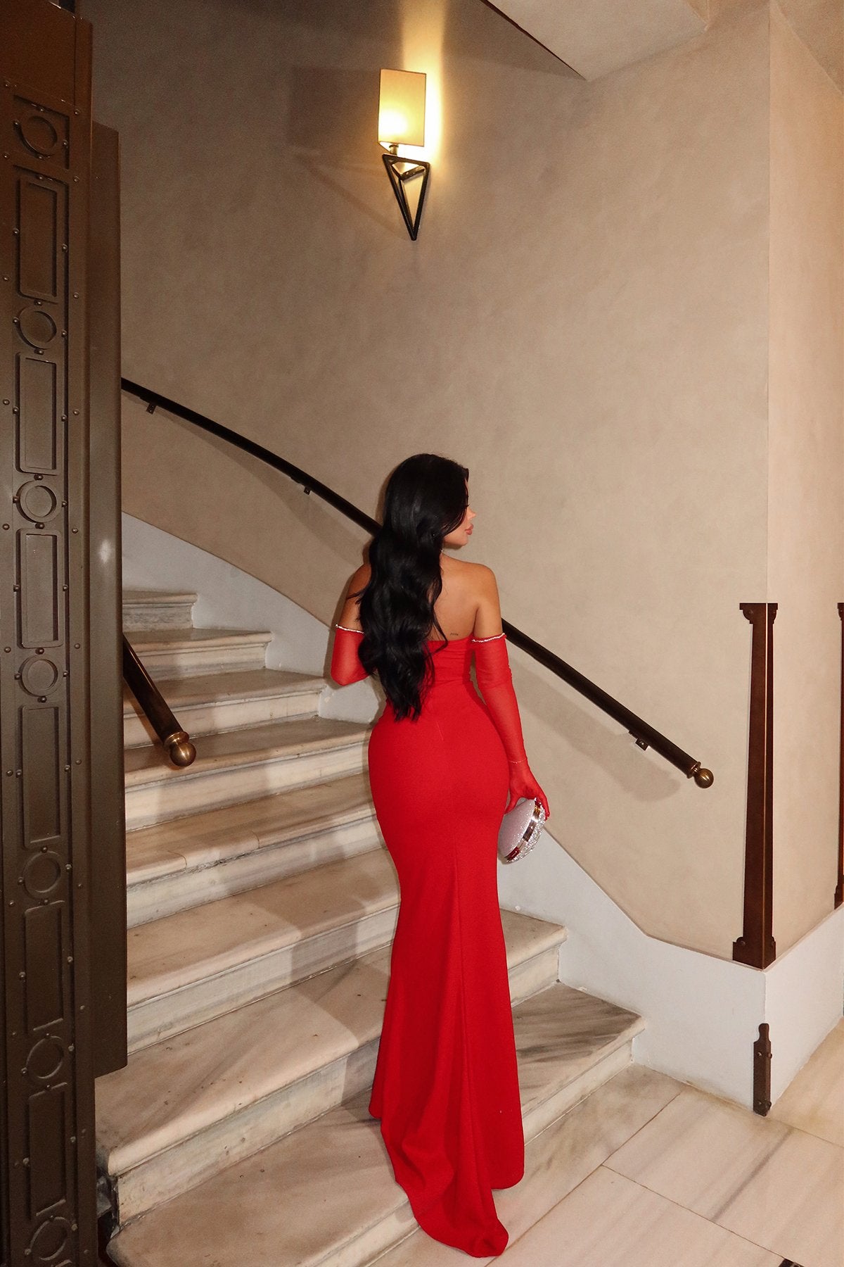 Red Joelle Long Dress with Gloves ATE-1487