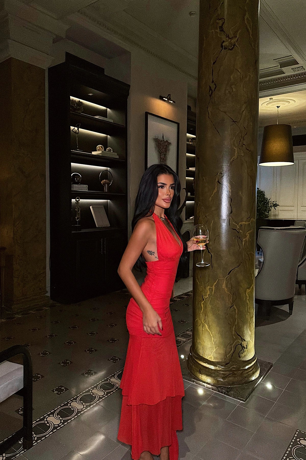 Red Tulle Detail Long Dress ATE-6804 (PRE-ORDER)