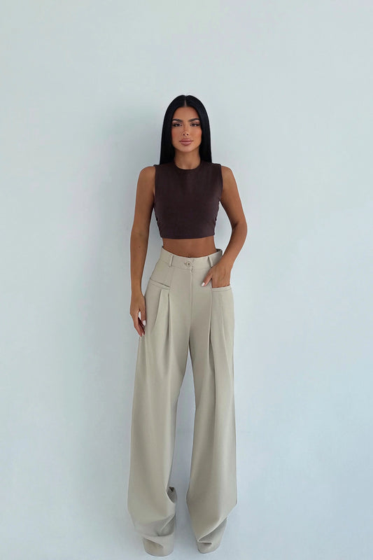 Cream Pocket Detail Palazzo Trousers ATE-2287