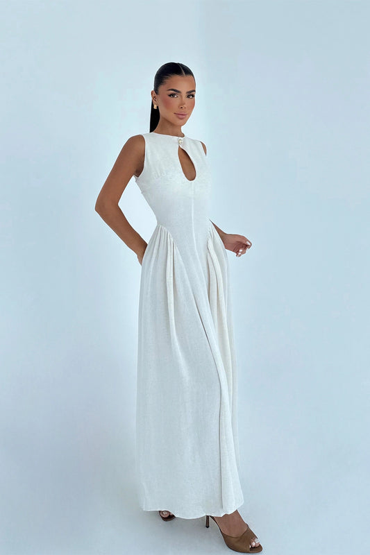 Cream Cecily Linen Long Dress ATE-3361