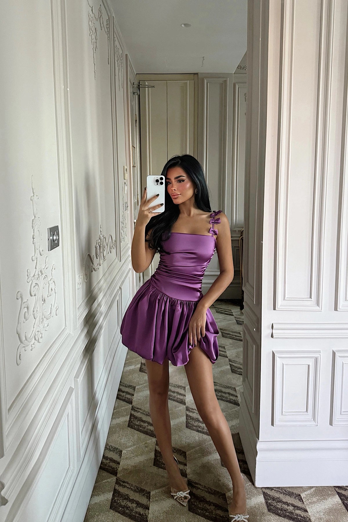 Purple Cecilia Strapless Mini Balloon Dress with Bow Detail ATE-3339