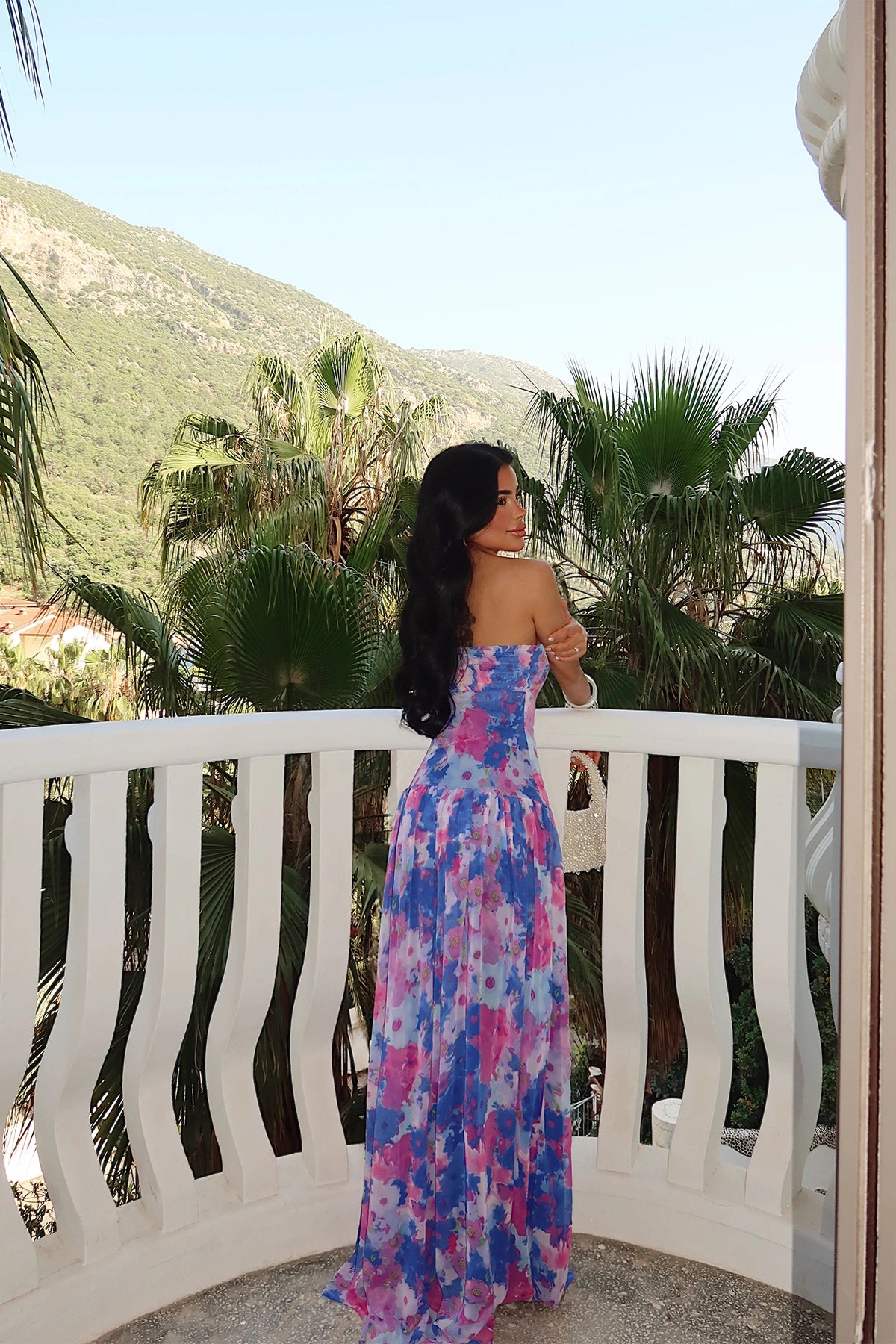 Purple Floral Pattern Strapless Tulle Dress ATE-5312 (PRE-ORDER)