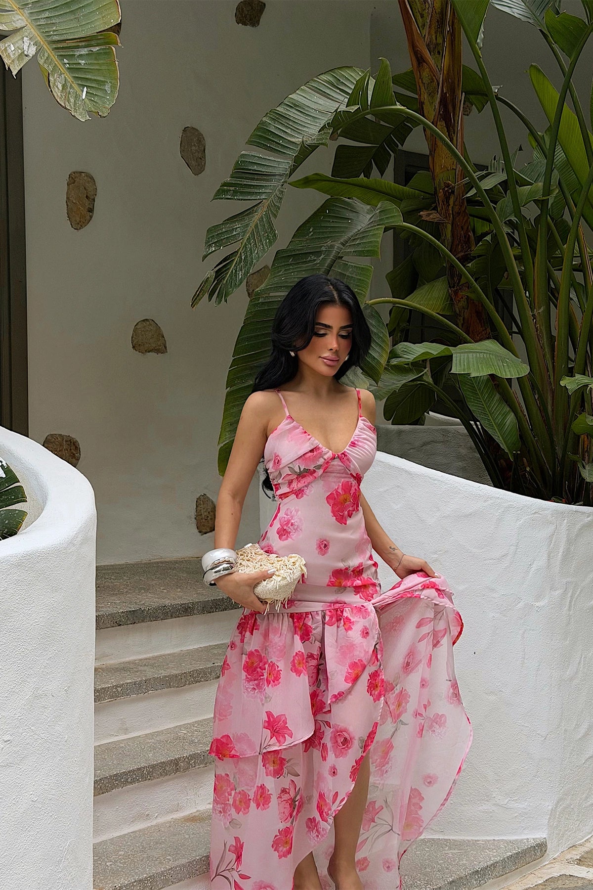 Pink Strappy Long Dress ATE-5437 (PRE-ORDER)