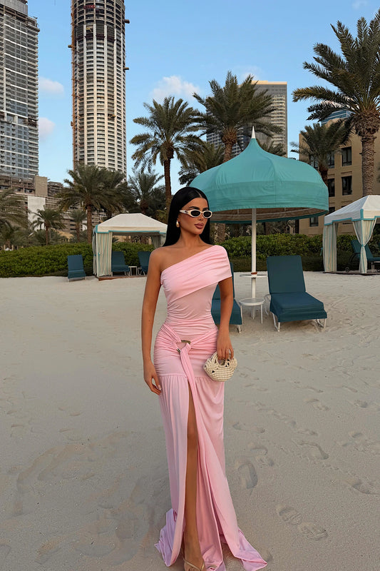 Pink Nicolette Long Slit Dress ATE-4597