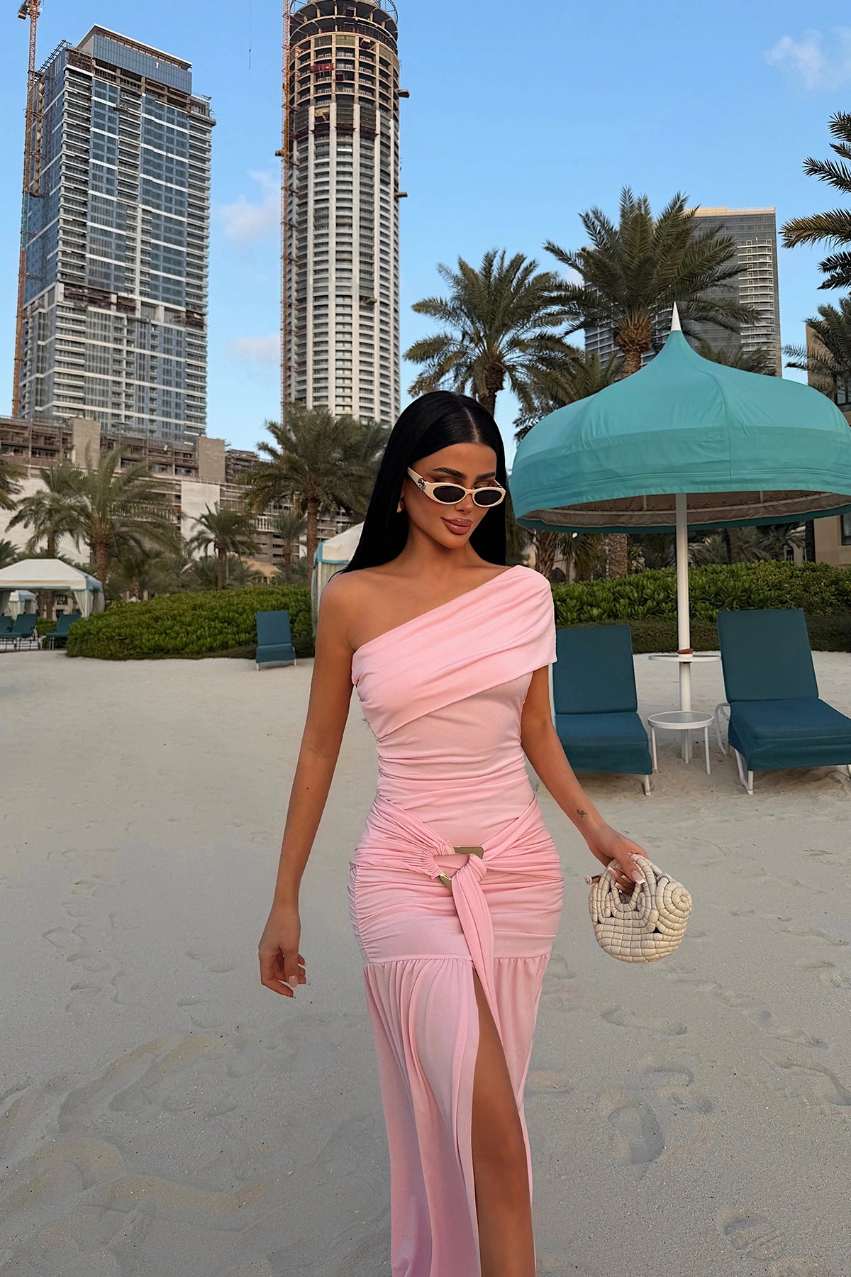 Pink Nicolette Long Slit Dress ATE-4597