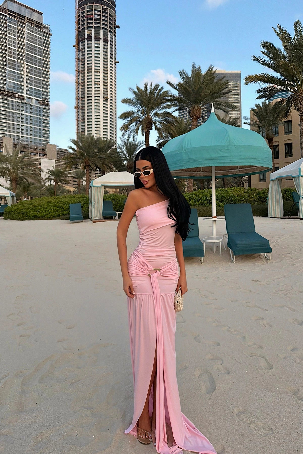 Pink Nicolette Long Slit Dress ATE-4597