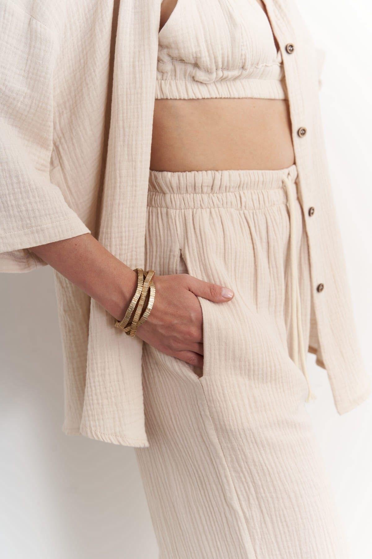 Reyna Dark Beige Muslin Three Piece Set