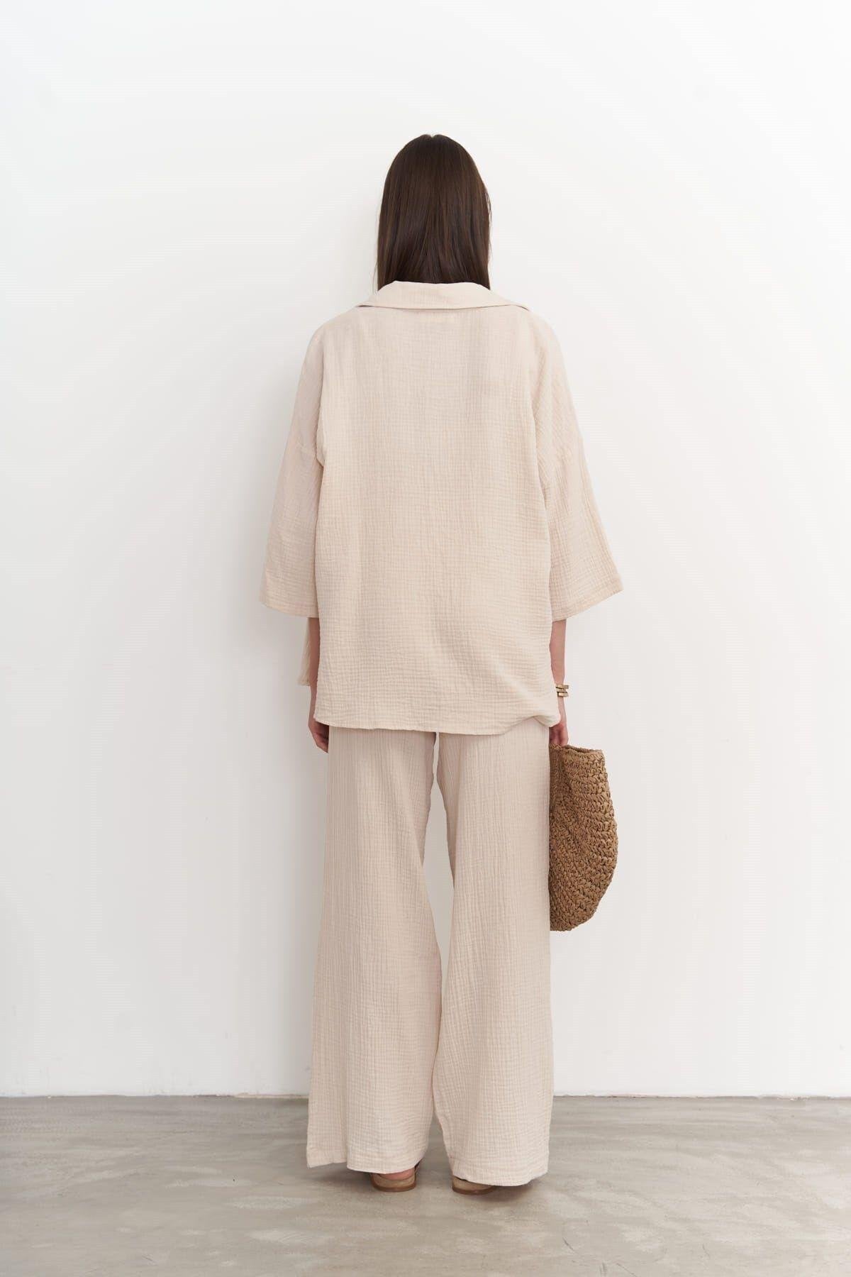 Reyna Dark Beige Muslin Three Piece Set