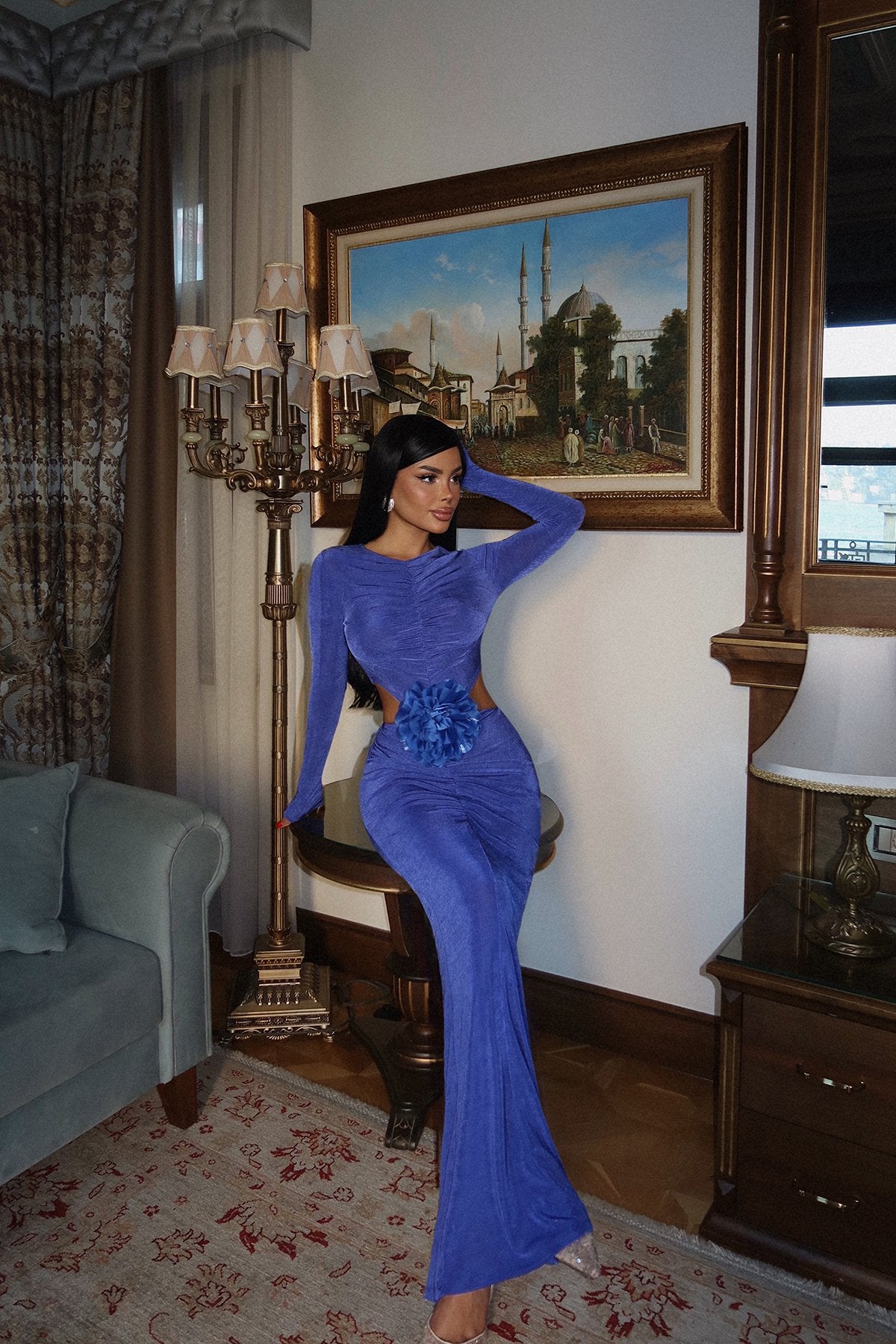 Saxe Rose Detail Long Dress ATE-2298
