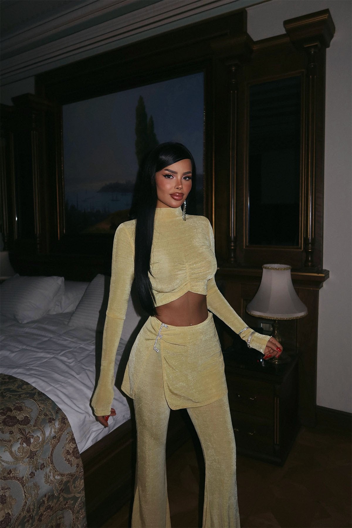 Yellow Slit Detail Trouser Suit ATE-1980