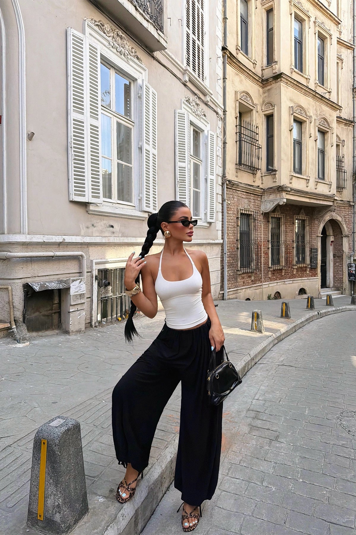 Black Wide Leg Trousers with Tie TE-6371