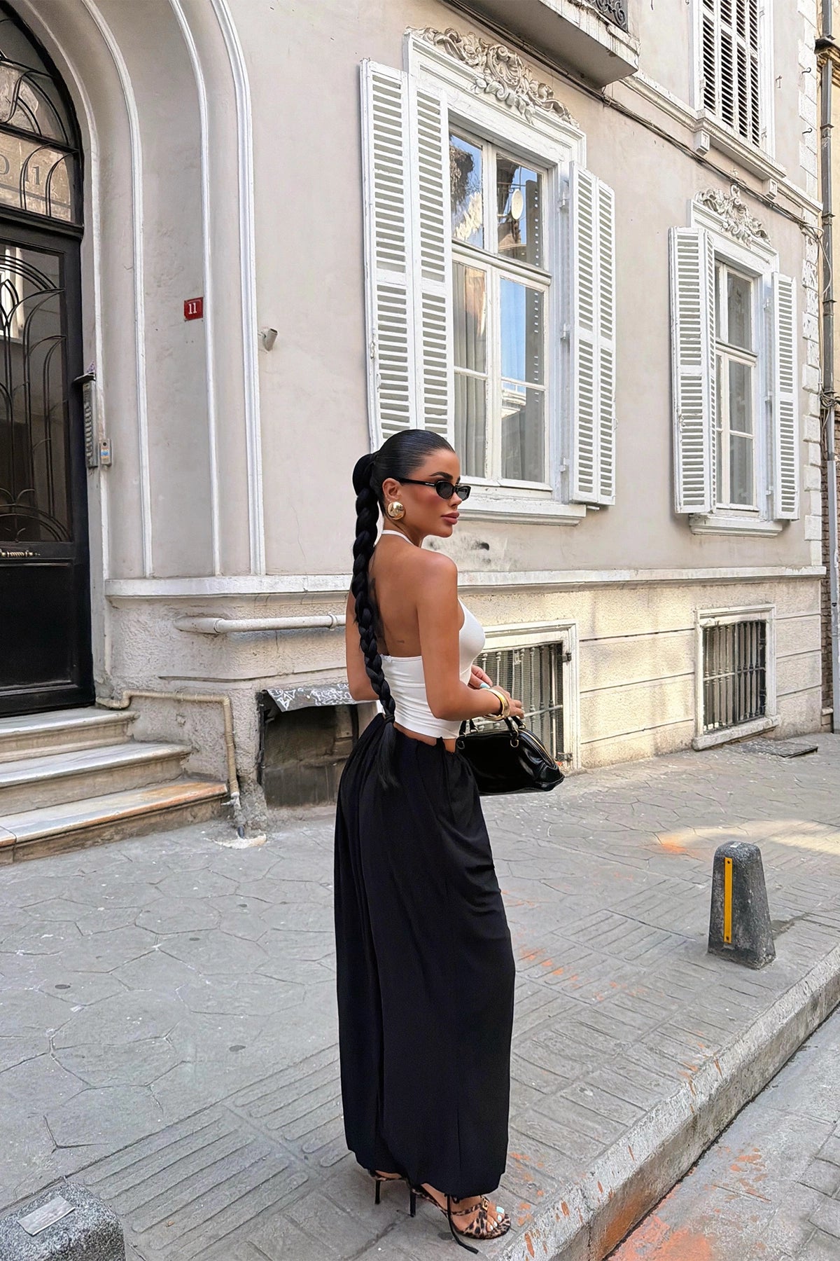 Black Wide Leg Trousers with Tie TE-6371