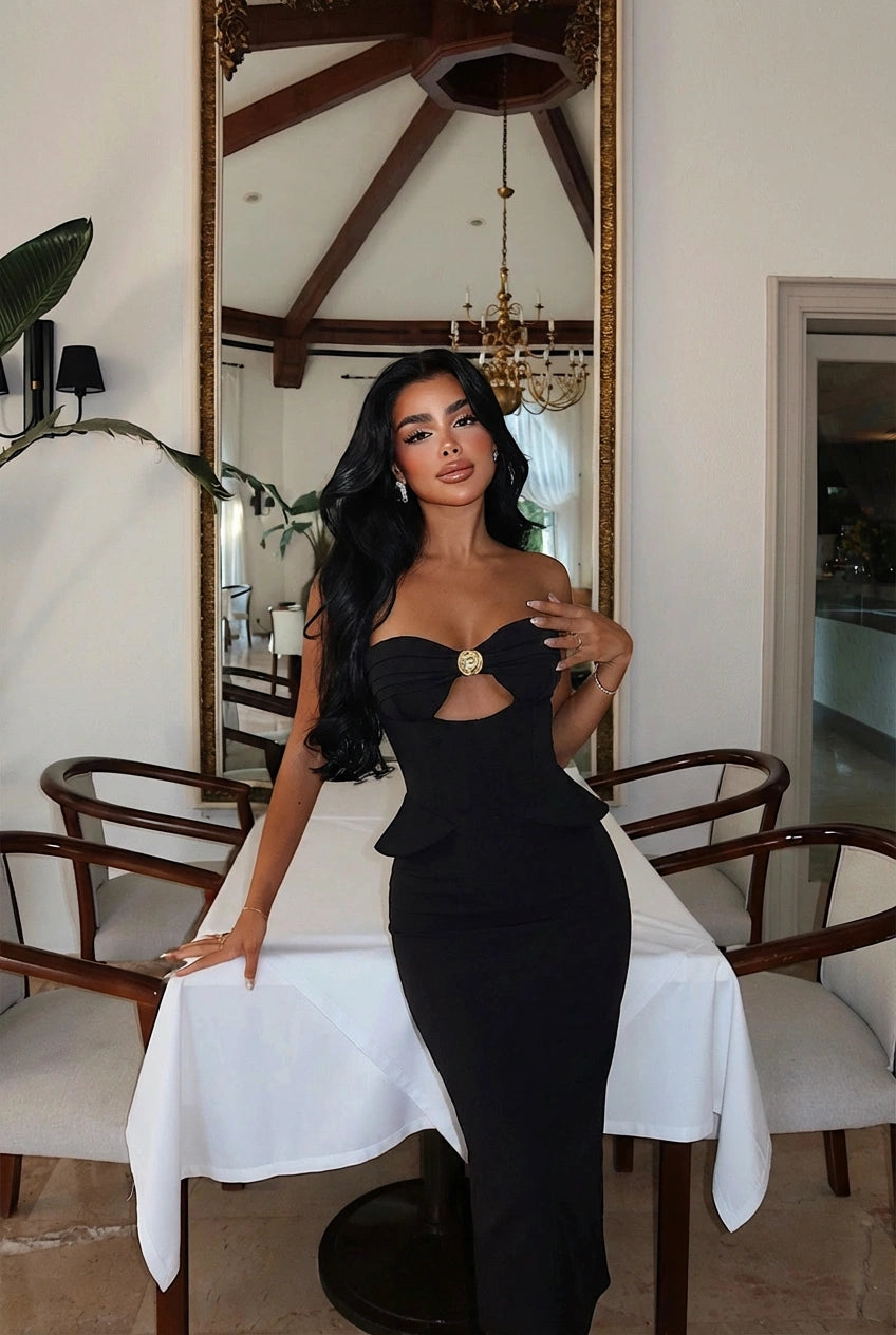 Black Soho Corset Detail Long Dress ATE-3206