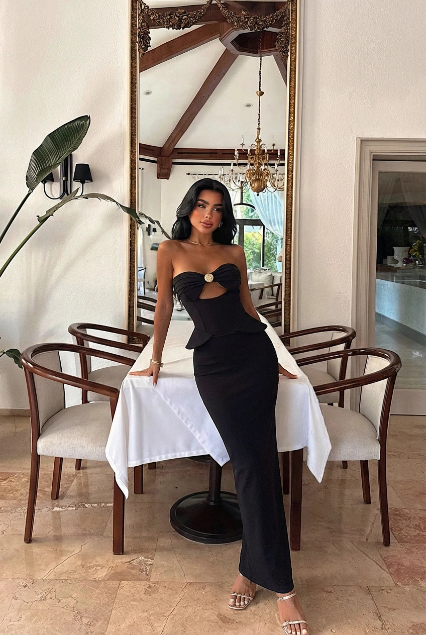 Black Soho Corset Detail Long Dress ATE-3206