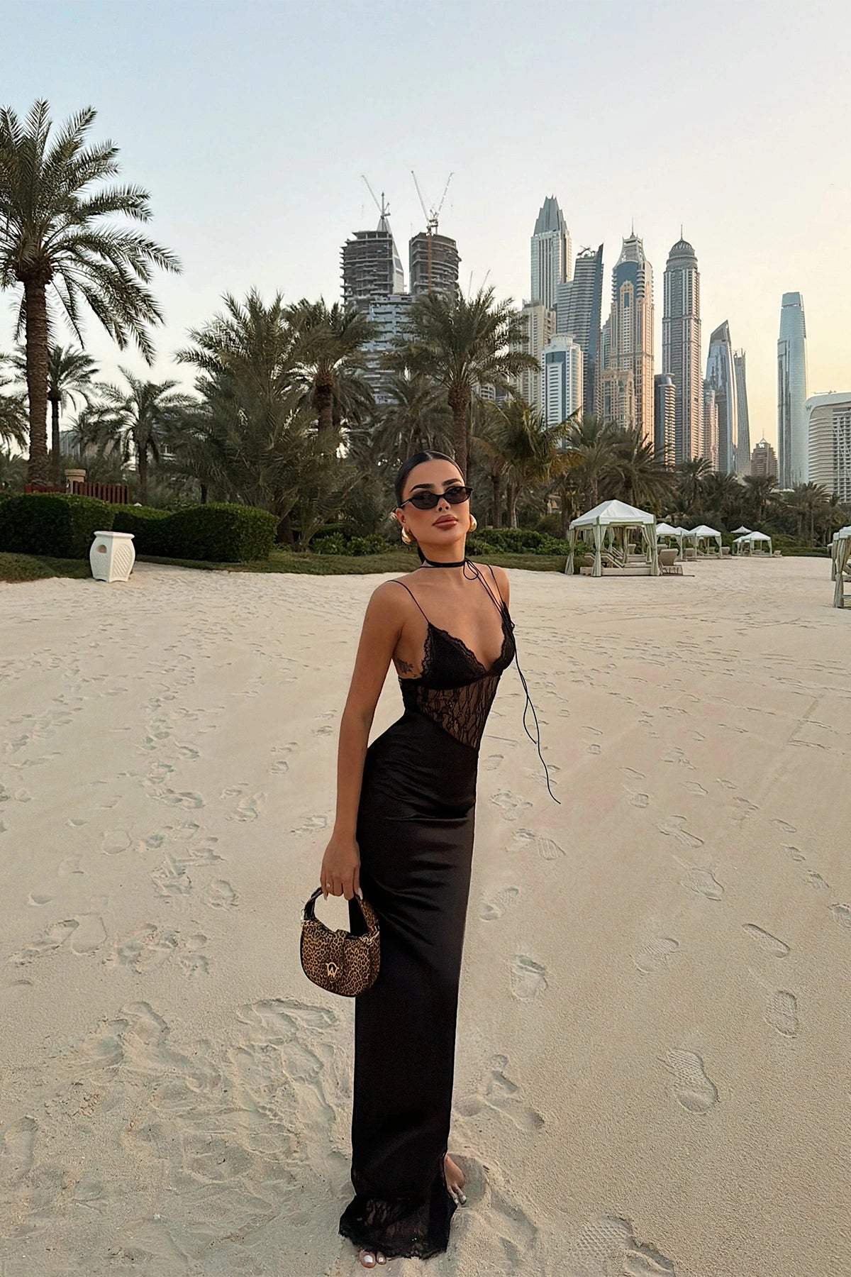Black Alaia Lace Detail Satin Dress ATE-4945
