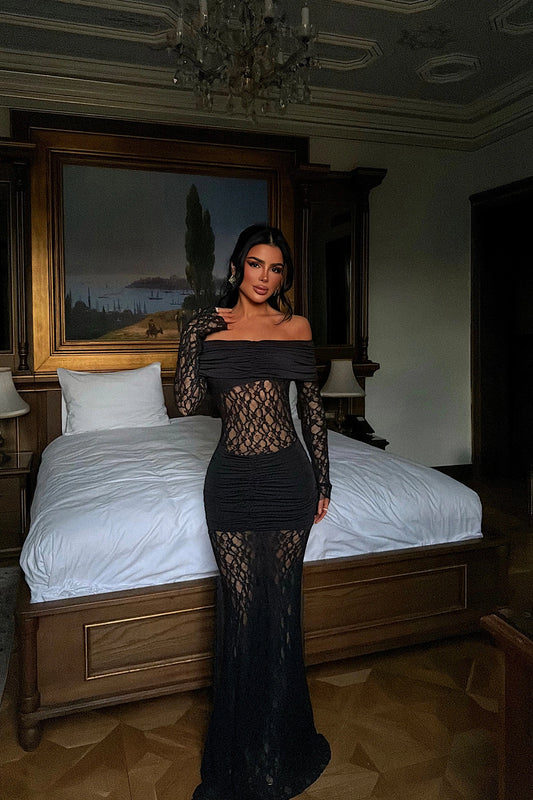 Black Ellodie lace long dress ATE-4535
