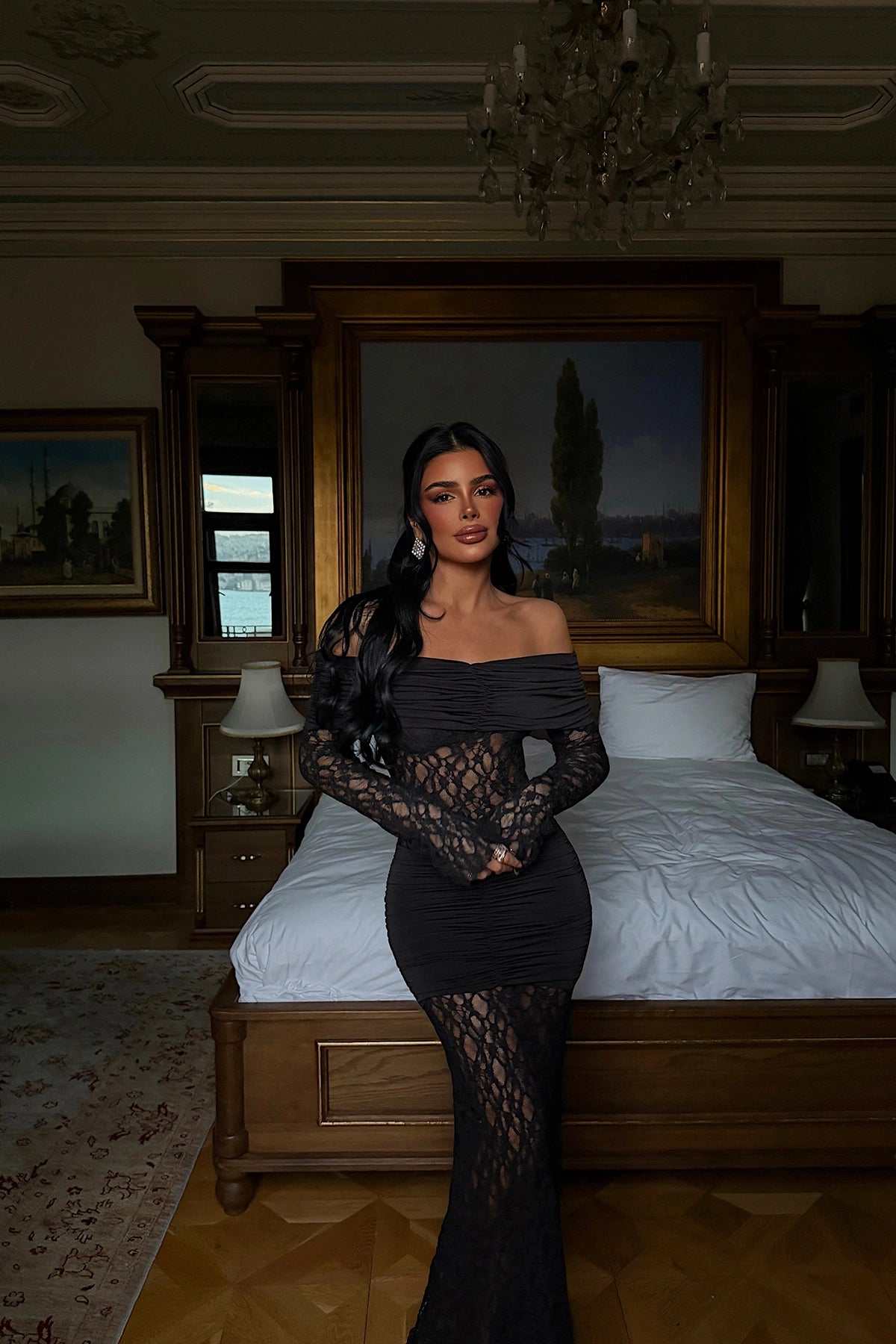 Black Ellodie lace long dress ATE-4535
