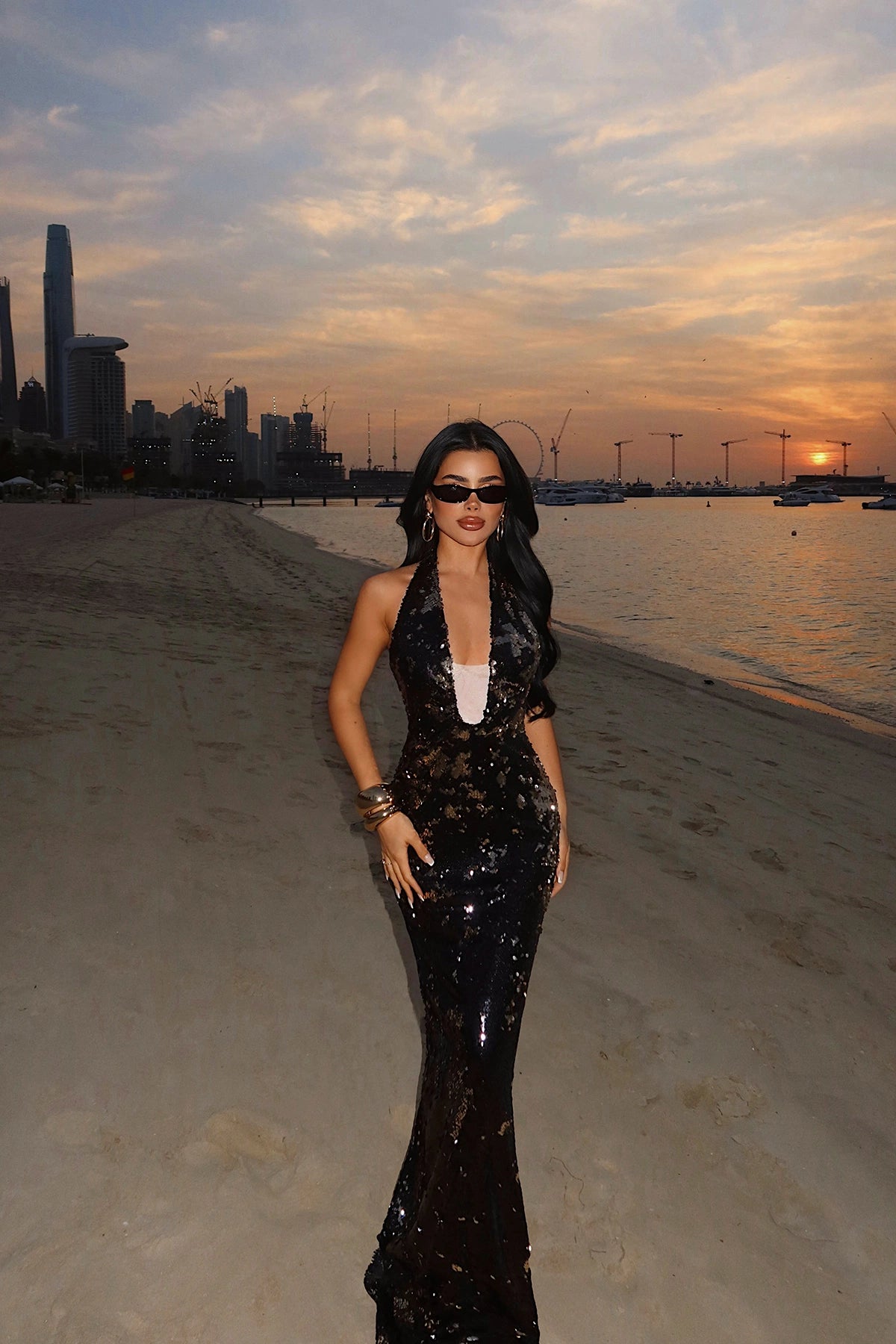 Black Coquille Sequin Long Dress ATE-4666