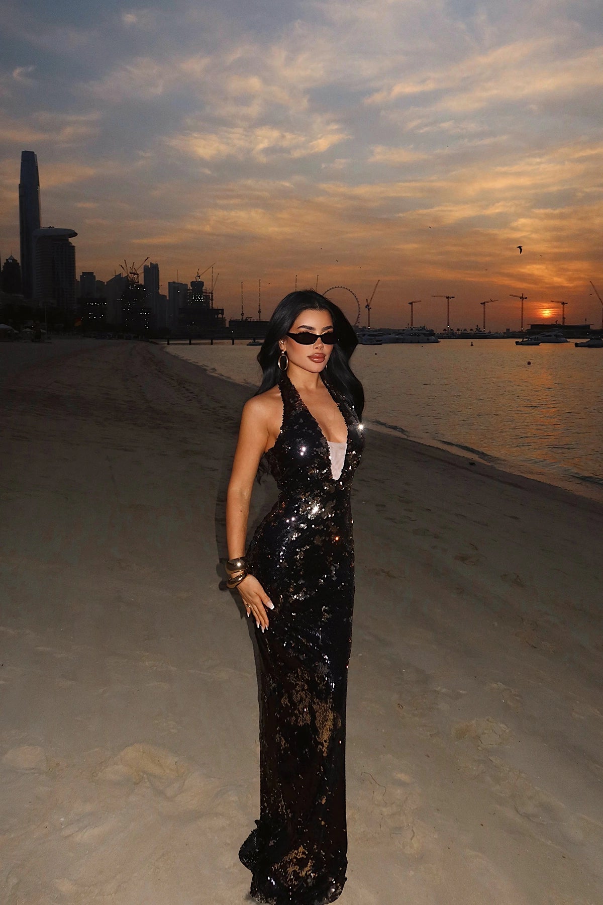Black Coquille Sequin Long Dress ATE-4666