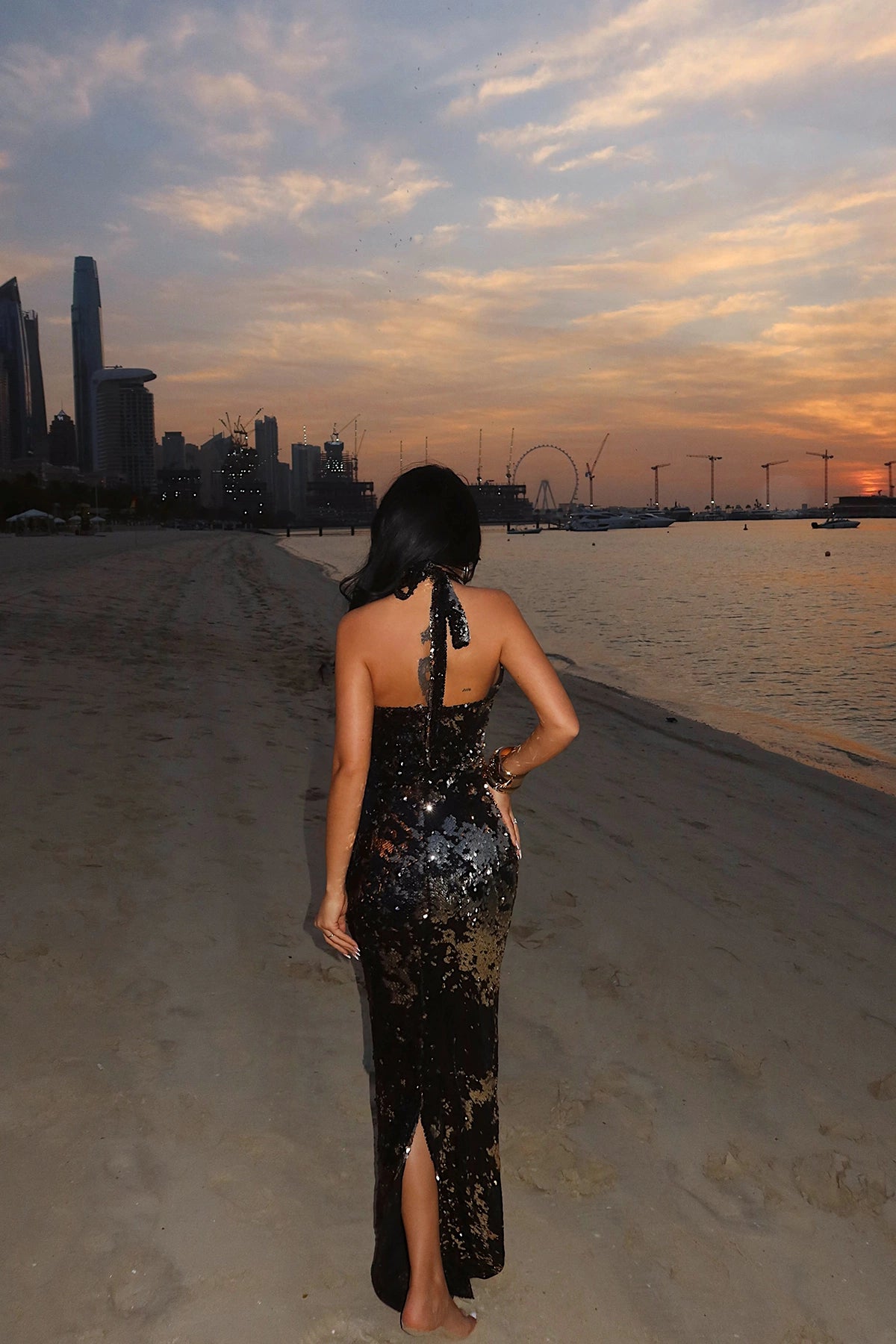 Black Coquille Sequin Long Dress ATE-4666