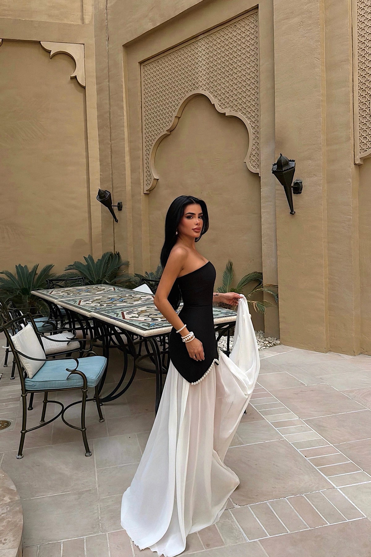 Black Outta Long Dress with Pearl Details ATE-4533 (PRE-ORDER)