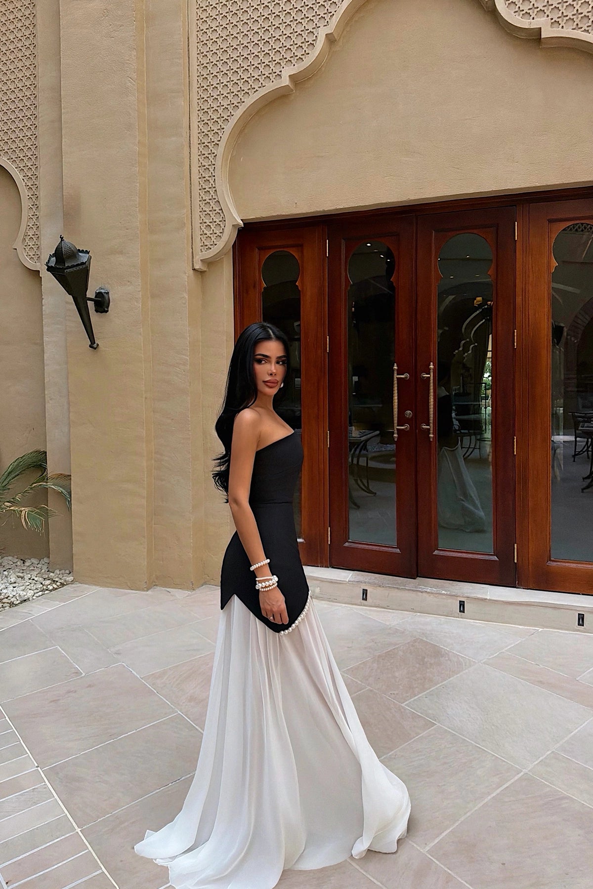 Black Outta Long Dress with Pearl Details ATE-4533 (PRE-ORDER)