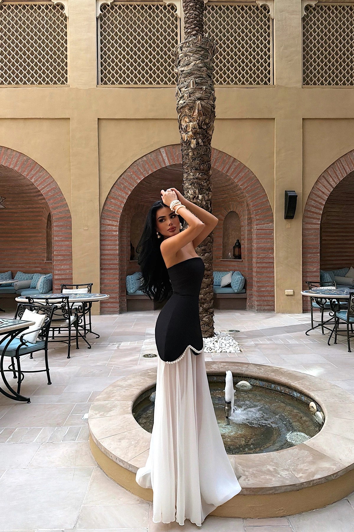 Black Outta Long Dress with Pearl Details ATE-4533 (PRE-ORDER)