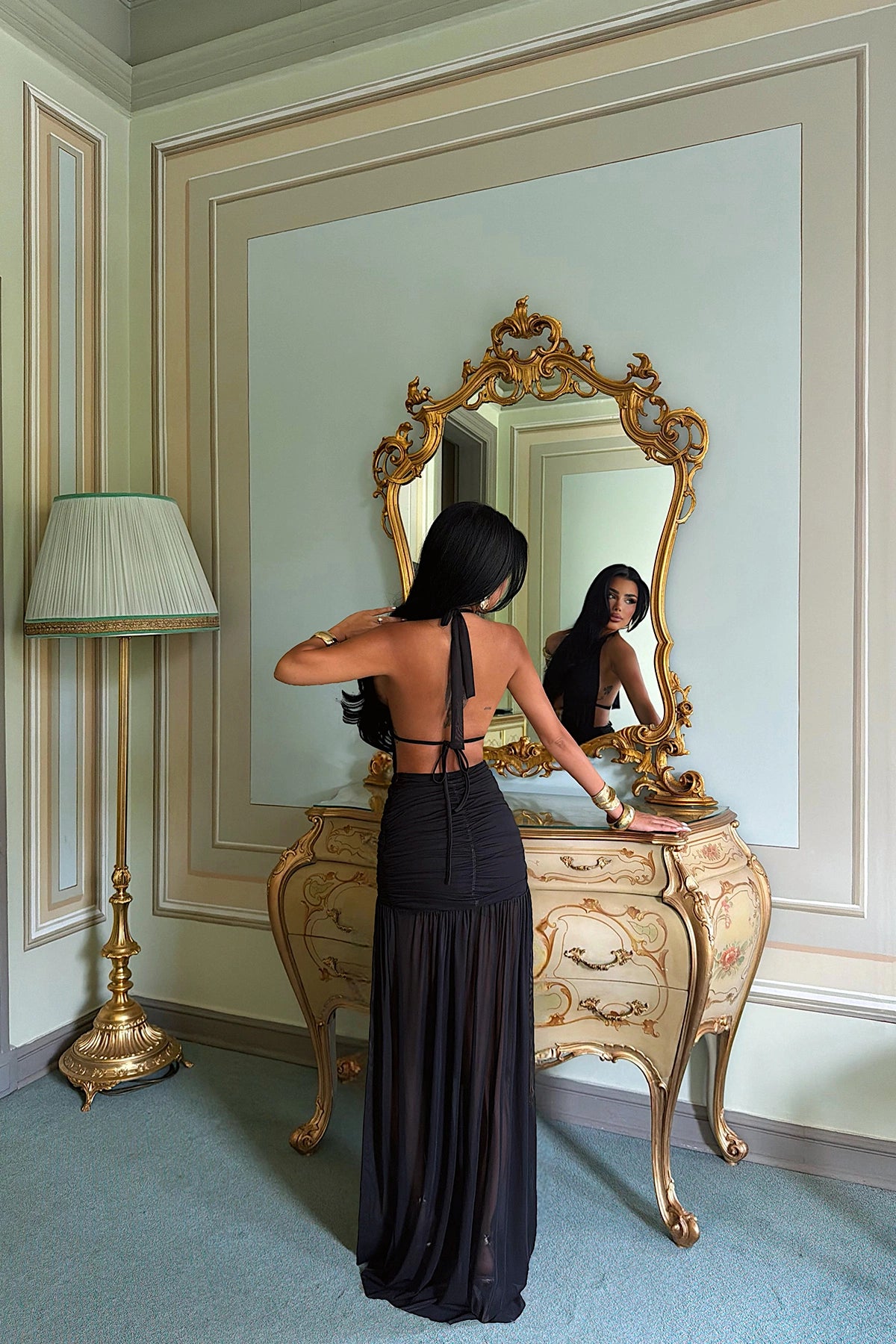 Black Window Detail Long Dress (PRE-ORDER)