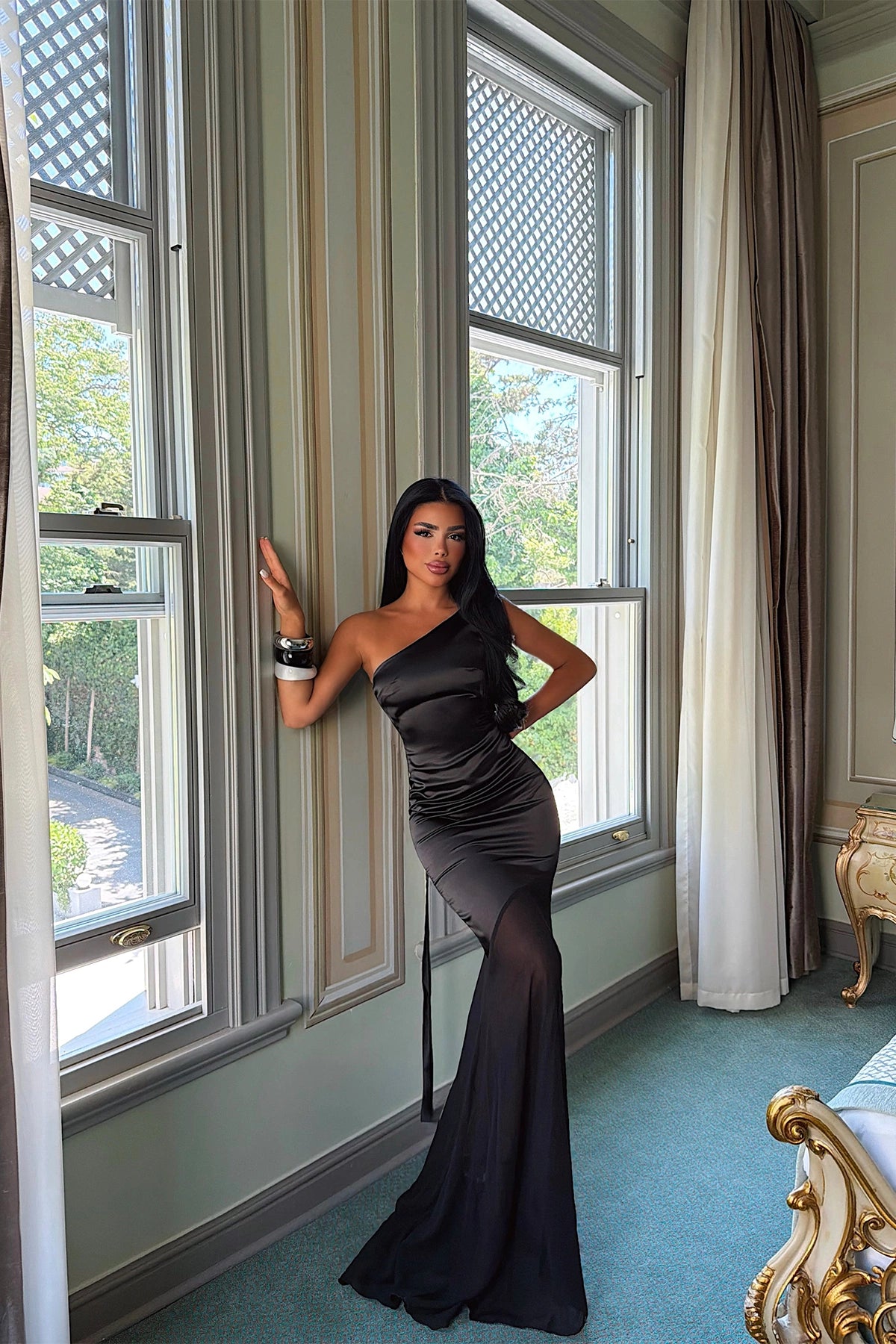 Black Satin Midi Dress ATE-5408 (PRE-ORDER)