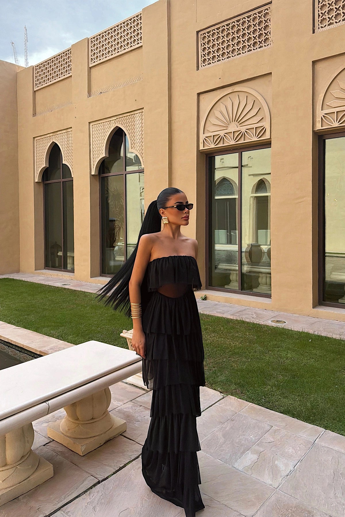 Black Saroja Long Layered Tulle Dress ATE-3530 (PRE-ORDER)