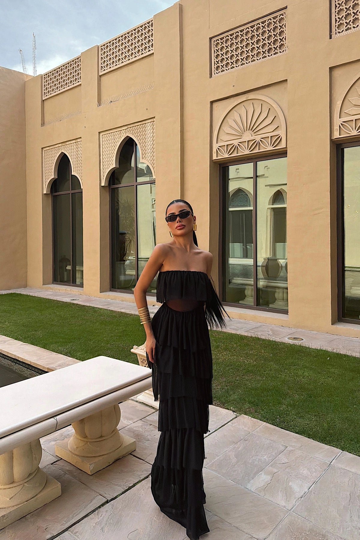 Black Saroja Long Layered Tulle Dress ATE-3530 (PRE-ORDER)