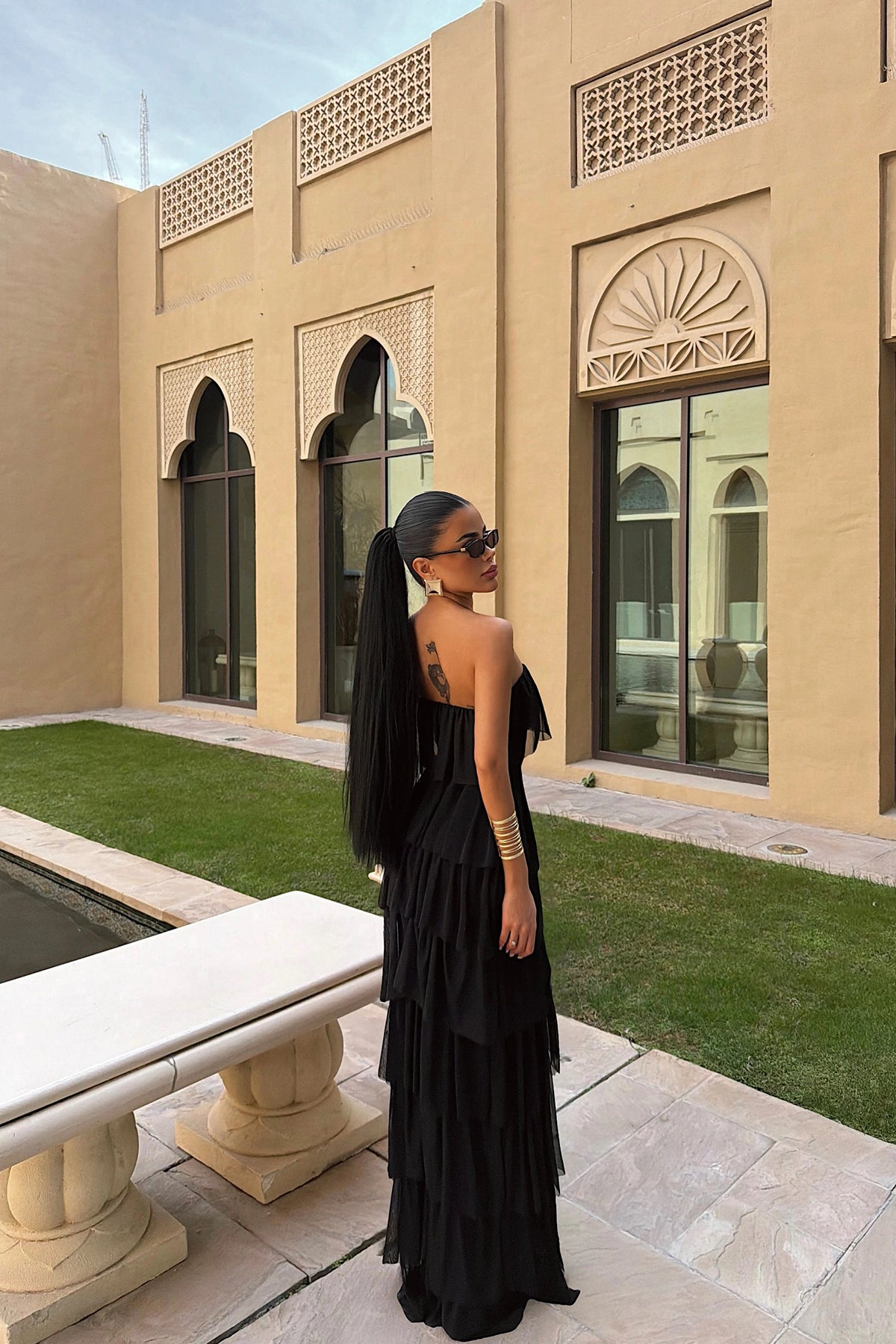 Black Saroja Long Layered Tulle Dress ATE-3530 (PRE-ORDER)