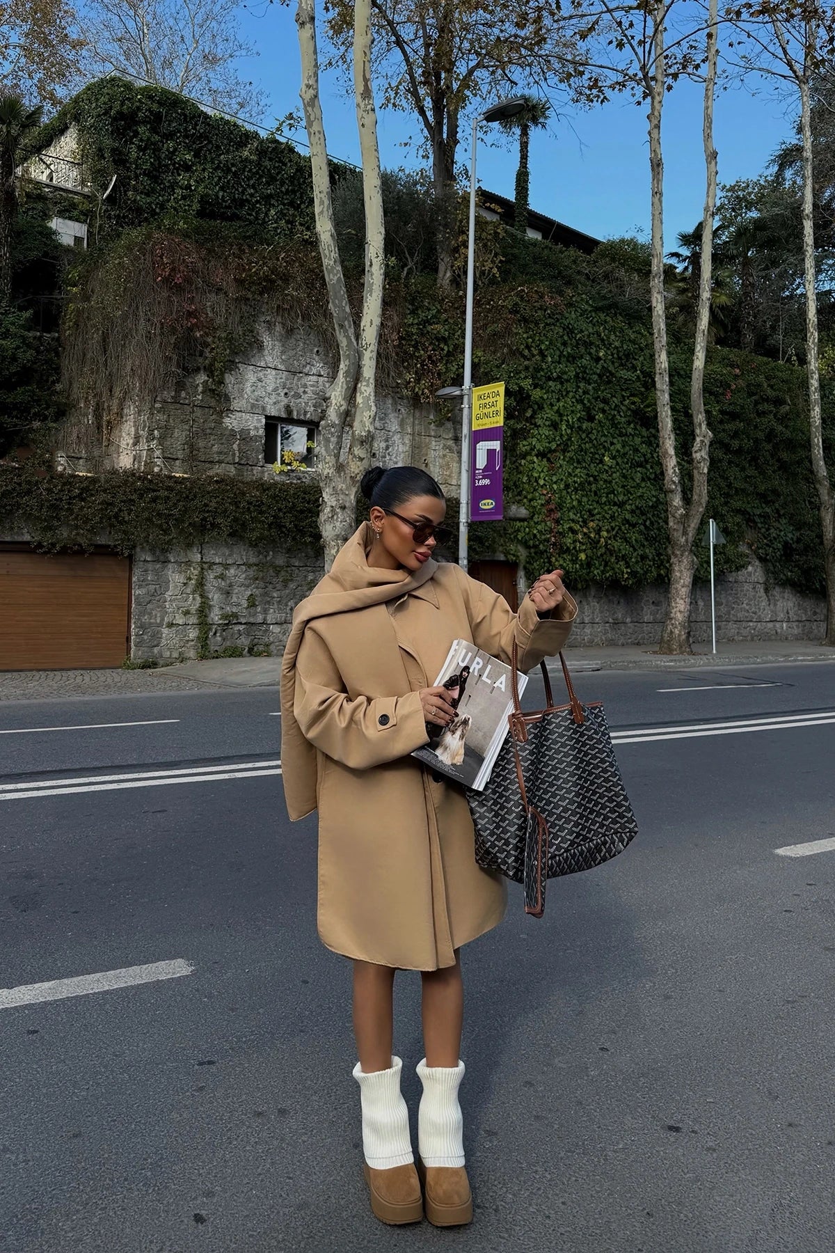 Tan Front Button Belt Detail Trench Coat