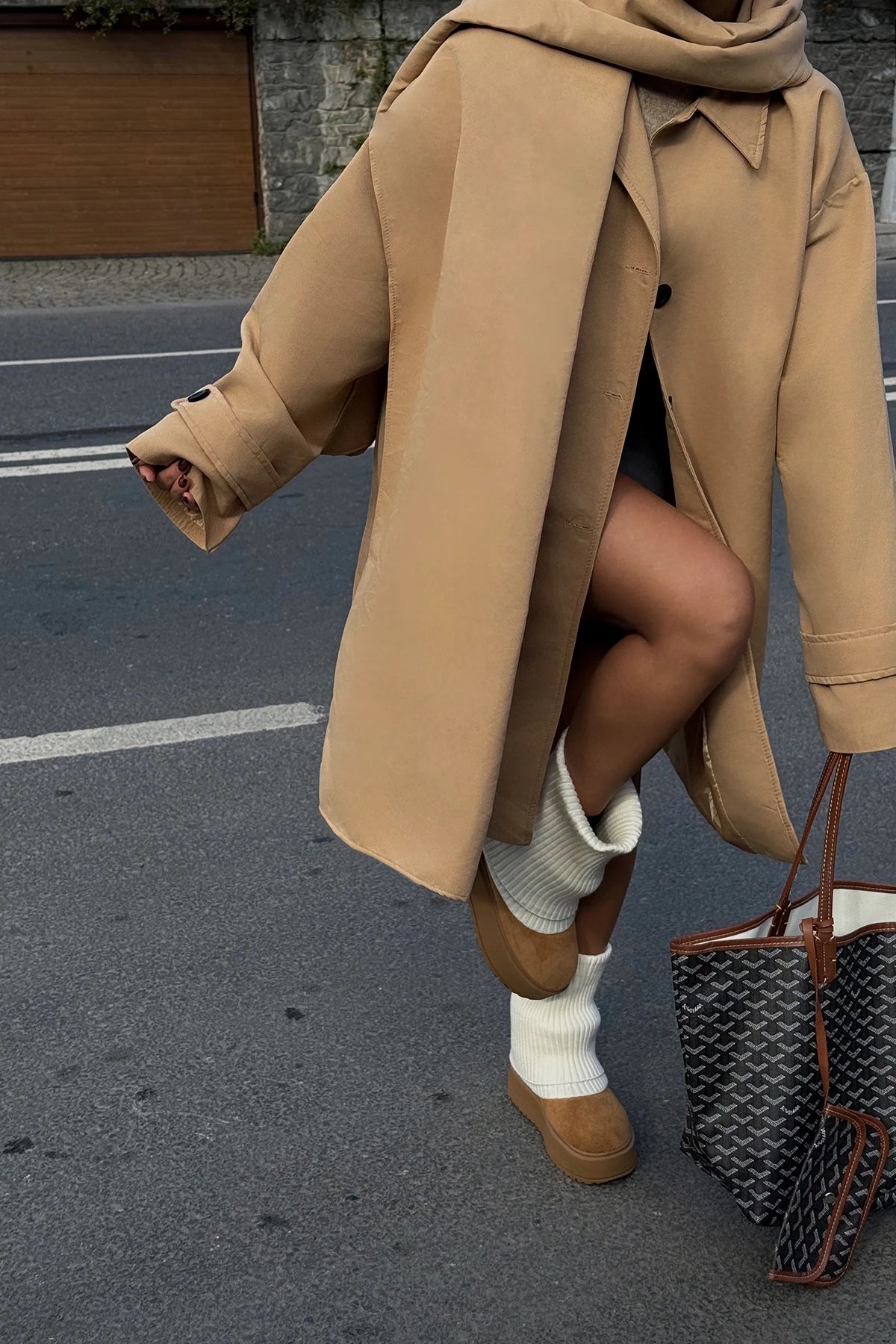 Tan Front Button Belt Detail Trench Coat