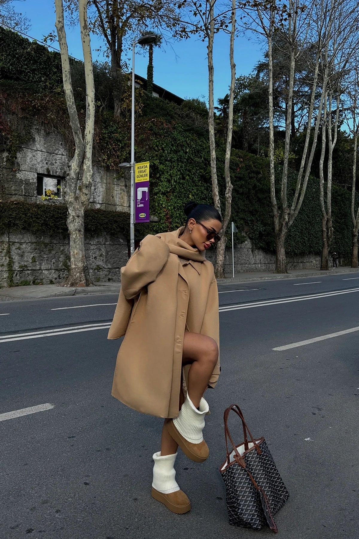 Tan Front Button Belt Detail Trench Coat