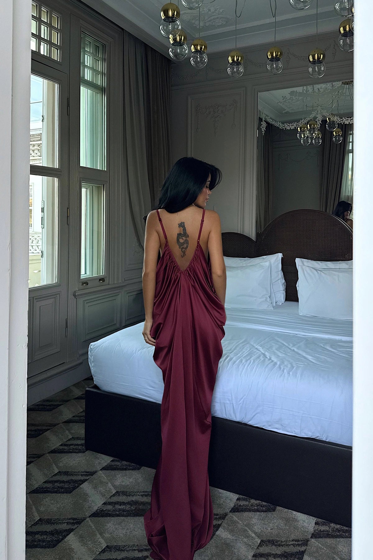 Burgundy Tulula Long Satin Dress ATE-3679