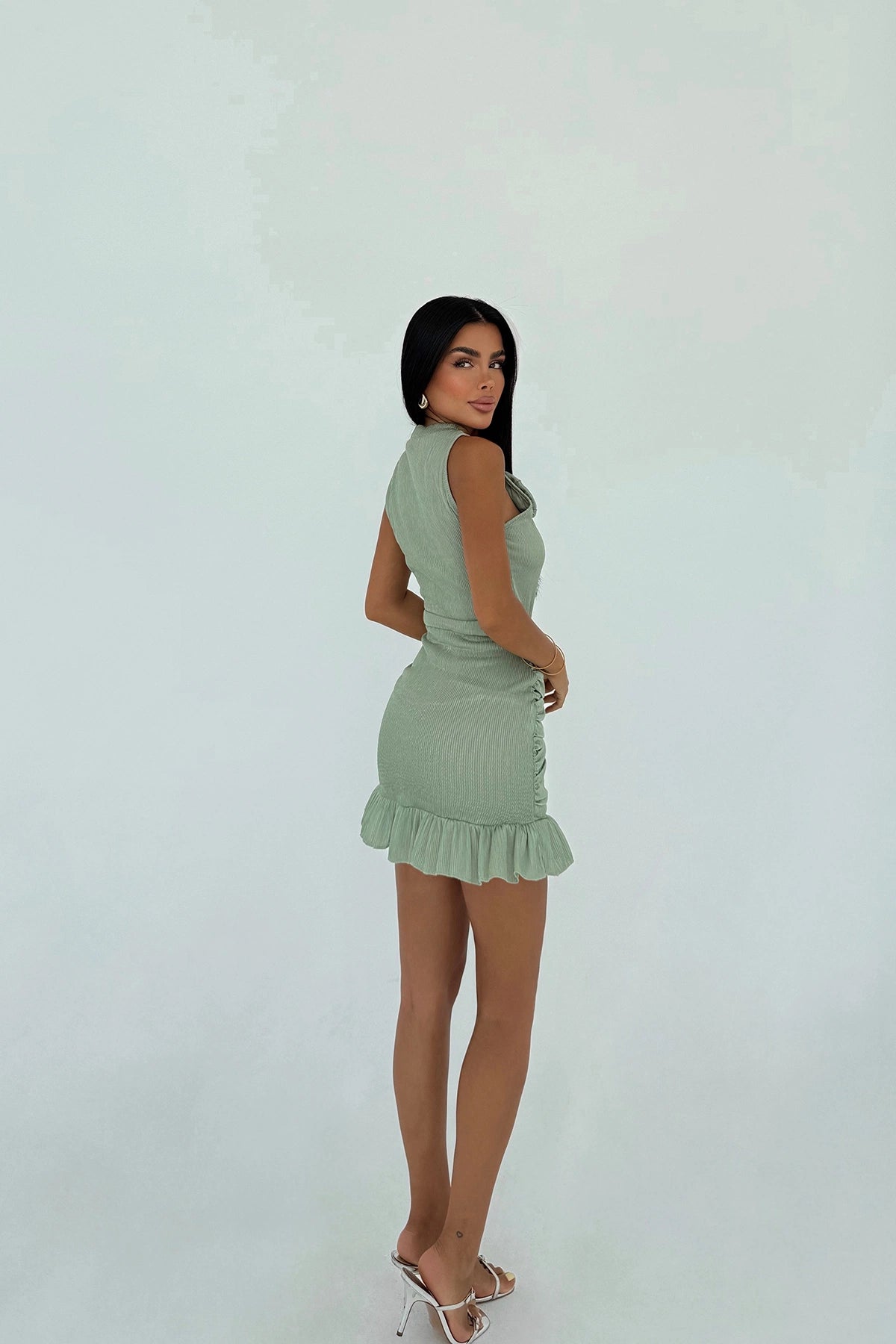 Green Cantarios Mini Dress with Rose Details ATE-3143