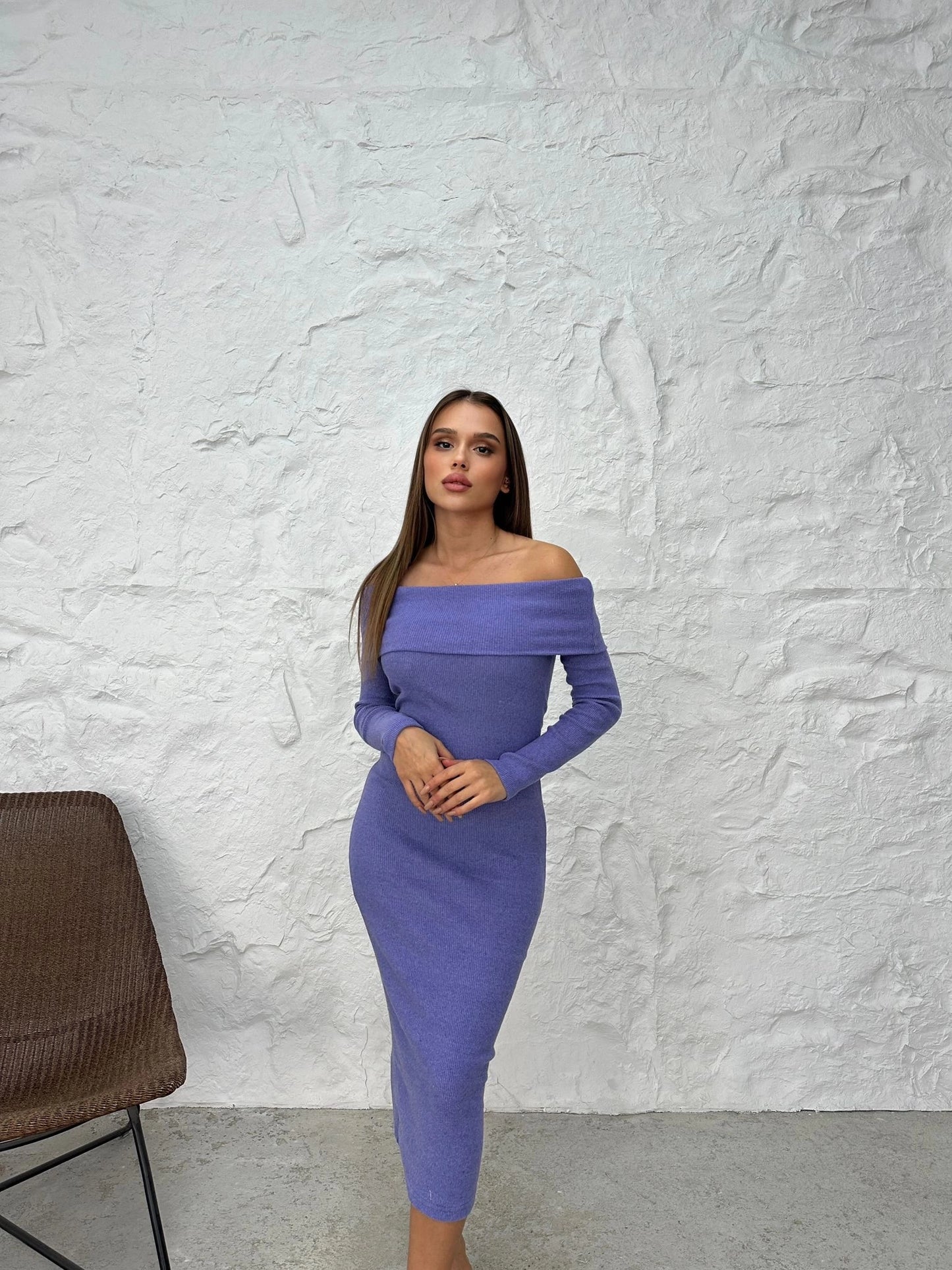 MADONNA COLLAR KNIT FABRIC DRESS LILAC