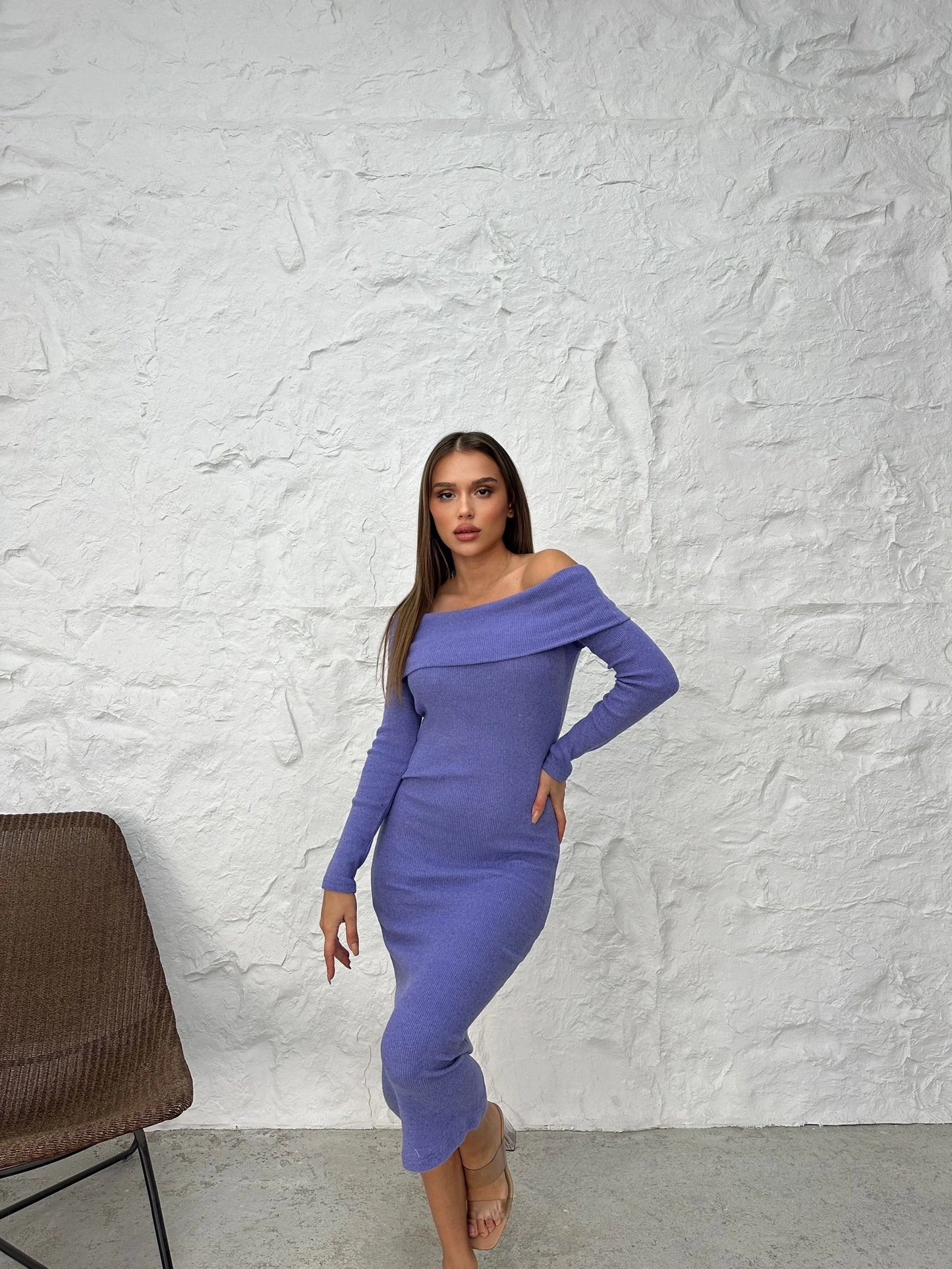 MADONNA COLLAR KNIT FABRIC DRESS LILAC
