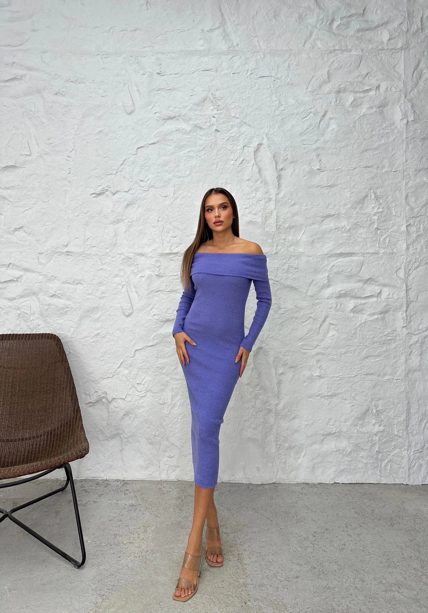 MADONNA COLLAR KNIT FABRIC DRESS LILAC