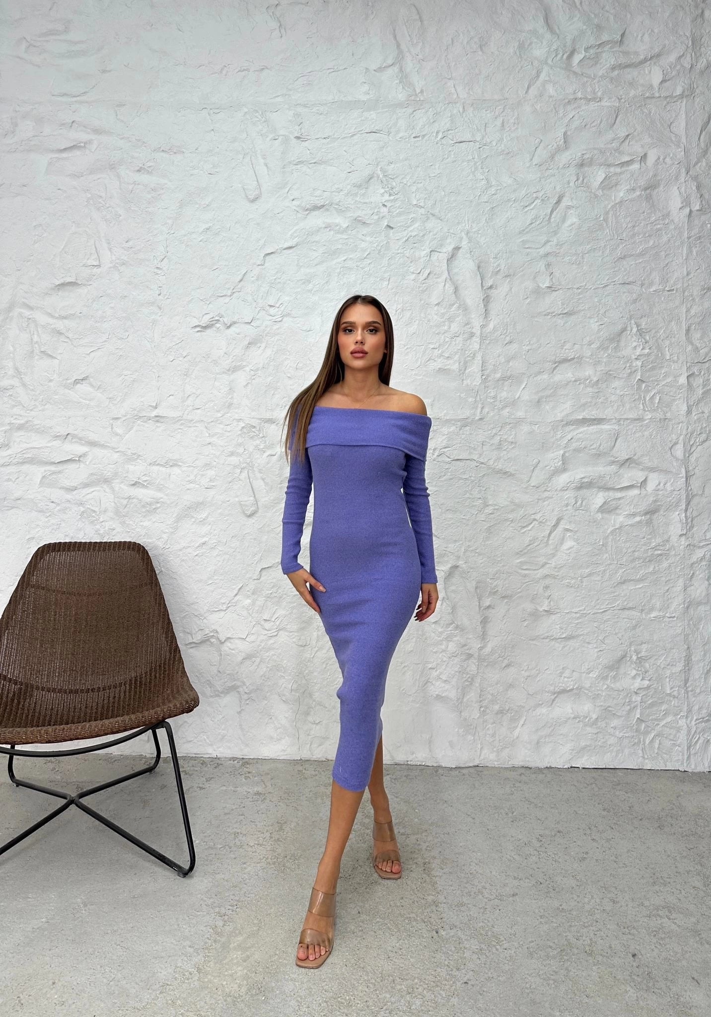 MADONNA COLLAR KNIT FABRIC DRESS LILAC